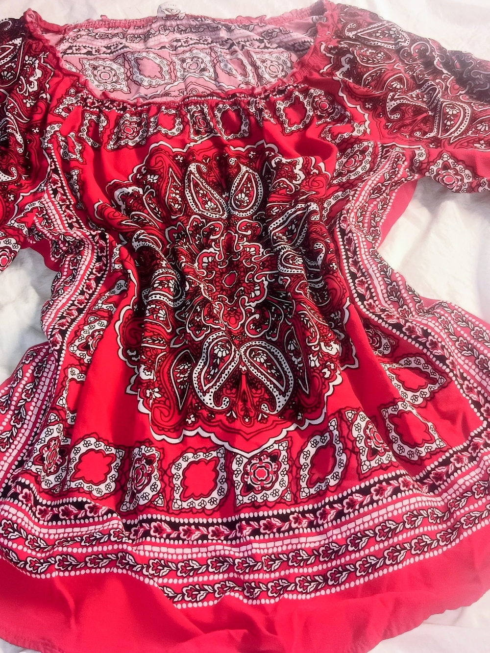 Women’s Red Paisley Off-Shoulder Blouse